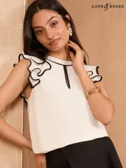 Love & Roses Ivory Short Sleeve Ruffle Blouse (AN2236) | $55