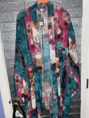 Lane Bryant Cacique Plus 26/28 Vibrant Blue Pink Green Sheer Robe Lingerie Boho