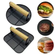 Wooden Handle Patty Smasher Heavy Duty BBQ Press Grill Sandwiches