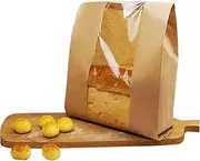 Pack of 25 Paper Bread Loaf Bag Kraft Food Packaging Storage Bakery Bag with Front Window, Label Seal Sticker Included 14'' X 8.3'' X 3.5'' Style-8