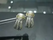 DAVID YURMAN FINE YELLOW GOLD AND SILVER CABLE EARRINGS- PRE-OWNED AUTHENTIC