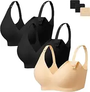 [Angelhood] 3 Pack Nursing Bras for Breastfeeding Seamless Pregnancy Maternity Bra Wireless Sleep Bralette with Extenders