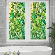 BlissYard Stained Glass Window Film Leafy Vine Window Privacy Film Stained Decals Static Cling Sun Blocking Decor for Home Office Windows Doors Glass Partitions 17.7x39.3 inch