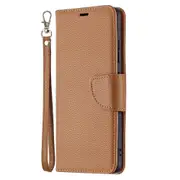 For Samsung Galaxy A32 4G Lychee Folio PU Leather Case, Kickstand, Wallet & Lanyard, Brown