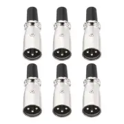 6pcs 3 Pin XLR Male Connector, Microphone Audio Cable Plug Mic Socket,Silver