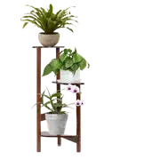 Rustic 3 Tier Art Corner Wooden Plant Stand Ladder Flower Pot Display Rack Shelf - Brown