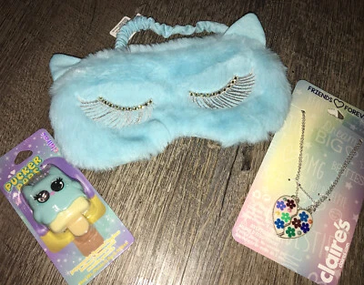 Claire’s Plush Kitty Sleep Mask Lip Gloss Keychain Backpack Clip Bff Jewelry Lot