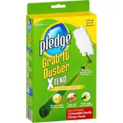 Pledge Grab It Xtend Duster, Easy Dust & Allergen Removal, 2 Unscented Duster Heads with Handle