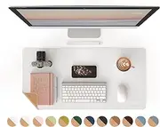 RENMTURE Dual-Sided Desk Pad, Natural Cork & PU Leather Large Mouse mats for Office and Home Work, Desk Protector Non-Slip, Waterproof, Easy Clean (Milky White, 32"x16")