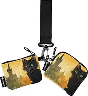 [XYMZR] Mini Zip Around Wristlet keychain Wallet Black Kitten Window Landscape for Women Personalized Pattern Detachable Dual Pouch Wristlet Portable Wallet Phone Coin Purse, Multi-colored, One Size
