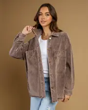 [Mooloola] Mooloola Women's Ryder Cord Shacket in Mocha Brown Size 8 8 Mocha Brown