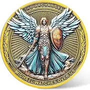 Saint Michael Protection Challenge Coin - 1.57 Inch Zinc Alloy, Psalm 91, Archangel Michael Watches Over Us, Christian Gift with Protective Case ﻿ ﻿