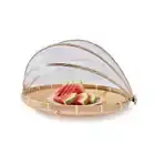 Bamboo Food Tray with Mesh Net Cover Serving Tray Food Storage Catering