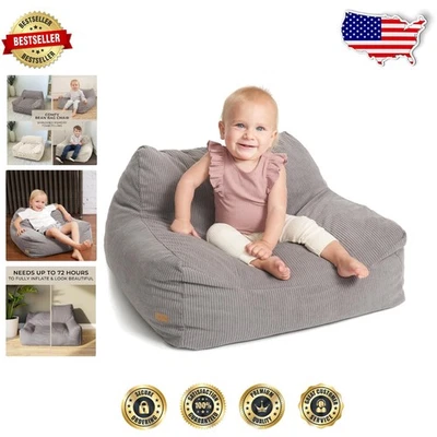 Stylish Memory Foam Bean Bag Chair for Toddler Relaxation - Grey, 25"D x 27"W