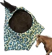 Full Face Fly Cover - Leopard Print Pattern Anti Fly Cover, Horse Mask Protection | Breathable Mesh Head Shield, Anti-Bite Equine Gear, Equestrian Tack for Riding, Trail, Barn Use