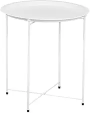 Side Table, Thin Leg Iron Garden Table, Small Round Table, Tray Table, Patio Tables, Corner Table for Living Room Bedroom, 47 * 47 * 50 cm, (White)