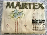 NOS Vintage MARTEX Cross Stitch Print Cream TWIN Fitted Percale Sheet Bedding