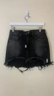 ONE TEASPOON Junkyard Worn Black Denim Mini Skirt Womens SIZE 24 Distressed Boho
