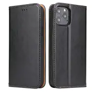 For iPhone 12 Pro/12 Case Leather Flip Wallet Folio Cover with Stand Black