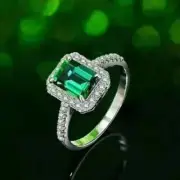 3Ct Emerald Cut Lab Created Green Emerald Engagement Ring 14K White Gold Plated