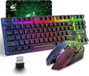 Lertenys Wireless Gaming Keyboard and Mouse Combo with 87 Keys Rainbow LED Backlight Rechargeable 3800mAh Battery Mechanical Feel