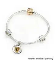 PANDORA 925 Silver & Genuine 14K Yellow Gold Logo Clasp Charm Bracelet 590702HG