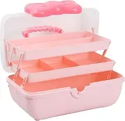 [Hnonoxy] 3-Layers Girls Hair Accessories Storage Box, Plastic Craft Storage Boxes with 6 Compartments, Cute Jewellery Box with Handle for Kids, Multifunctional Organiser Box for Sewing