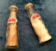 Pepsi Cola, Salt and Pepper Shakers. Clear Glass Bottles. 4.25 in. Vintage, Mint
