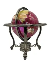 10" Tall Tripod Pink Ocean Silver Zinc Alloy table stand Gemstone World globe