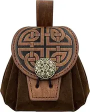 [HiiFeuer] Medieval Embossed Faux Leather Belt Pouch, Retro Renaissance Portable Belt Bag Coin Purse Dice Bag for LARP Ren Faire, Brown C, One Size