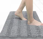 Non-Slip Chenille Rug Carpet Microfibre Shaggy Bath Mat Bathroom Shower Toilet Washable Light Grey