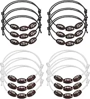 uxcell 15x9mm Rugby Football Charm Bracelets, 1Set/12Pcs Sports Beads Bracelet Inspirational Wristbands for Teen Adults Sport Theme Party, Brown