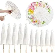 10 Pack Parasol Paper Umbrellas, 12" 16" DIY Small Painting Handmade Decorative Oil Parasol, White Paper Umbrella 2 Sizes for Decorations Kids Party Wedding Craft Photo Props Art Display