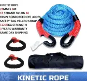 Kinetic Rope 22mm x 6m 11.2T BLUE Recovery Dyneema Tow Winch Snatch Soft Shackle