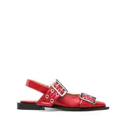 [Ganni] Ganni Wide Welt Buckled Ballerina Shoes 38 IT RED
