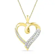 10k Yellow Gold Round Diamond Heart Outline Pendant 1/10 Cttw