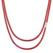 22" Leather Necklace Cord, 3mm Braided Leather Cord, Red/Silver