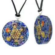 Metatron Cube Lapis Lazuli Orgonite Pendant Orgone Reiki Dual Side Coil Necklace