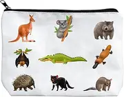 Kangaroo Koala Lover Gift Australian Animals Cosmetic Bag Platypus Crocodile Makeup Bag for Animal Lover (Nine Animals Makeup Bag)