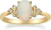 [Gin & Grace] 14K Yellow Gold Natural Ethiopian Opal Ring With Real Diamonds For Women