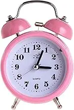 Meyaus 3in Small Round Shape Loud Twin Bell Plastic Alarm Clock Silent Analog Quartz Nightlight Clock for Heavy Sleepers