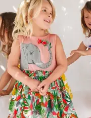 Mini Boden Girls Dress & Crop Leggings Set Elephant Jungle Pinks Green Age 11-12