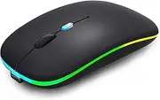 Wireless Bluetooth Mouse Rechargeable Laptop Mice with LED Lights Silent Slim Use(BT5.2 and 2.4G Portable USB) Dual Mode Computer Mouse for Laptop/iPad/Tablet/Apple/Computer/Mac (Black)
