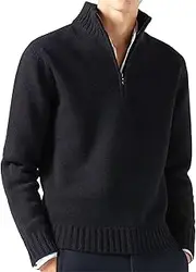 [Gsywaipei] Mens Quarter Zip Pullover Sweater Casual Solid Color Male Knit Sweaters Fall Winter Warm Wool Knitted Sweater