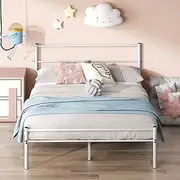 Zinus Geraldine Metal Double Bed Frame White | Steel Headboard and Footboard | Strong Steel Slats Bed in a Box