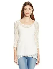 Star Vixen Women's Long Sleeve Sharkbite Top with Fringe, Ivory, Large