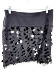 Ann Taylor Skirt Womens 8 Black Sequined Straight Pull On Mini Party Sparkle