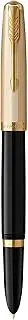 [PARKER] 51 Fountain Pen | Deluxe Black Barrel with Gold Trim | Fine 18k Gold Nib with Black Ink Cartridge | Gift Box