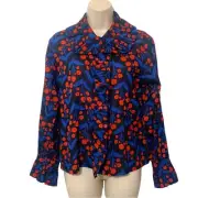 ModCloth X Compania Fantastica Poppy Print Ruffle Long Sleeve Cotton Top LG NWT