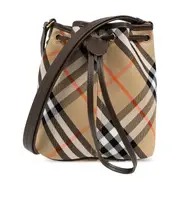 Burberry Checked Drawstring Bucket Bag One size SAND